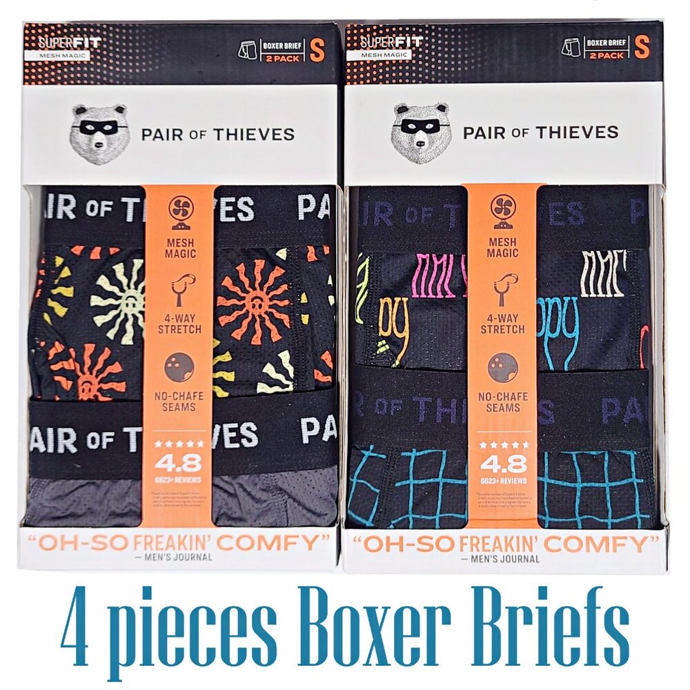 4 Pcs - Pair of Thieves Men's Boxer Briefs size Small S Magic Mesh Super Fit